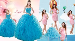 Teal Sweetheart Beading And Ruffles Sweet 16 Dress And Ruching Baby Pink Dama