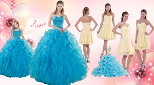 Teal Sweetheart Ruffles Quinceanera Gown And Sweetheart Short Dama Dress And Teal Halter Top Flowe