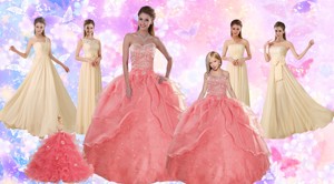 Perfect Beading Sweetheart Quinceanera Dress And Ruching Long Prom Dress And Watermelon Halte