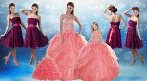 Watermelon Sweetheart Beading Quinceanera Gown And Elegnat Strapless Prom Dress And Halter To