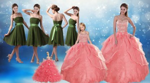 Beading Sweetheart Watermelon Quinceanera Dress And Strapless Knee Length Prom Dress And Wate