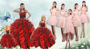 Elegant Ruffles Multi Color Sweet 15 Dresse And Pretty Short Dama Dress And Beading And Ruffl