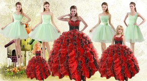 Beading Multi Color Sweetheart Quinceanera Gown And Apple Green Short Prom Dress And Straps Ruffle