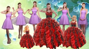 Sweetheart Ruffles Multi Color Quinceanera Dress And Knee Length Ruching Dama Dress And Multi Colo