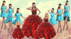 Multi Color Sweetheart Ruffles Quinceanera Dress And Baby Blue Short Dama Dress And Multi Color St