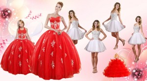 Red Ball Gown Appliques Quinceanera Dress And Short Beading White Dress And Red Halter Top Little
