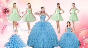 Ruffles Beading Ball Gown Quinceanera Dress And Sash Short Apple Green Dama Dress And Halter Top L