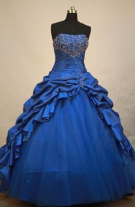 Perfect Ball gown Strapless Floor-length Tulle Blue Quinceanera Dress