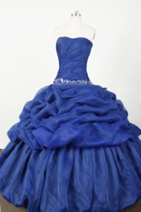 Popular Ball Gown Strapless Floor-length Blue Embroidery Quinceanera Dress