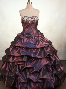 Gorgeous Ball Gown Sweetheart Floor-length Burgundy Taffeta Embroidery Quinceanera Dress