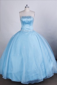 Elegant Ball Gown Strapless Floor-length Light Blue Quinceanera Dress