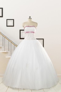 Perfect White Strapless Appliques And Belt Quinceanera Dress