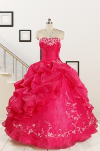 Pretty Sweetheart Embroidery Quinceanera Dress In Hot Pink
