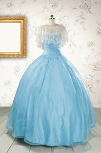 Puffy Beading Baby Blue Quinceanera Dress With Wraps