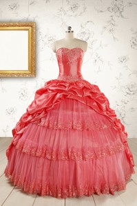 New Style Appliques Quinceanera Dress In Watermelon