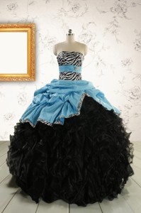 Prefect Ruffles Blue And Black Quinceanera Dress With Zebra