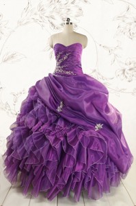 Romantic Purple Ball Gown Quinceanera Dress With Appliques And Ruffles