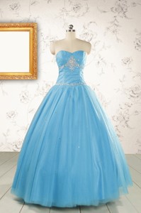 New Style Beading Sweet 15 Dress In Aqua Blue