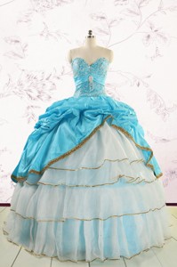 Custom Made Sweetheart Aqua Blue Quinceanea Dress With Beading