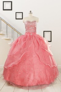 Watermelon Sweetheart Beading Appliques Ball Gown Sweet 16 Dress