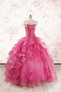 Hot Pink Sweetheart Beading Quinceanera Dress With Brush Train