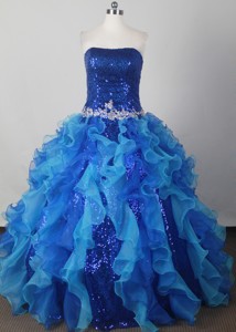 Elegant Ball Gown Strapless Floor-length Blue Quinceanera Dress
