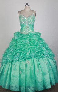 Beautful Ball Gown Straps Floor-length Teal Quinceanera Dress