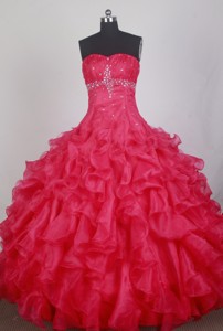 Exclusive Ball Gown Sweetheart Neck Floor-length Red Quinceanera Dress