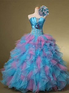 Multi Color Hand Made Flowers And Beaded Quinceanera Dress Summer