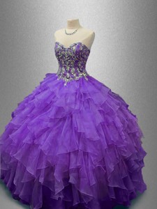 New Style Purple Sweet 16 Gowns with Beading and Ruffles