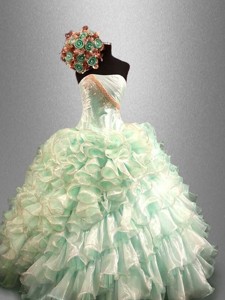 Pretty Strapless Quinceanera Dress With Beading And Ruffles