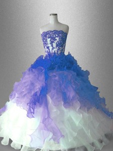 Fashionable Appliques And Ruffles Quinceanera Dress In Multi Color