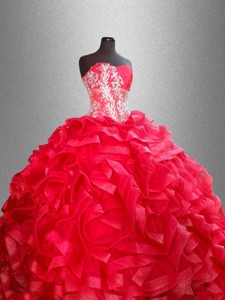 Fashionable Red Quinceanera Dress With Beading And Ruffles