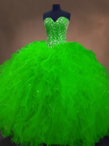 Perfect Beaded Spring Green Sweet 16 Gowns with Ruffles