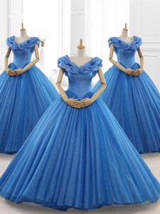 Classical Blue Off The Shoulder Long Quinceanera Dress With Appliques