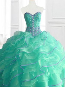 Gorgeous Sweetheart Beading and Ruffles Quinceanera Gowns in Turquois