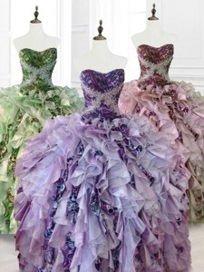 Luxurious Beading Multi Color Quinceanera Dress With Ruffles And Pattern