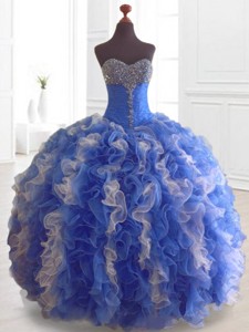 Modest Beading And Ruffles Multi Color Quinceanera Dress
