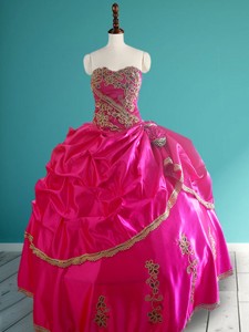 Popular Hot Pink Quinceanera Dress with Pick Ups and Appliques