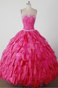 Beautiful Ball Gown Strapless Floor-length Hot Pink Quincenera Dress
