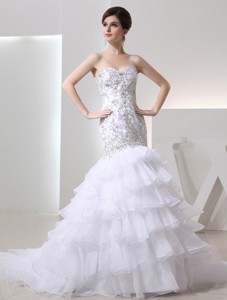 Popular Mermaid Sweetheart Ruffled Layers Wedding Dress With Lace