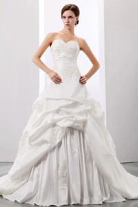 Custom Made Wedding Gowns Princess Pick-ups and Appliques Sweetheart With Taffeta 