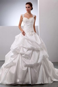 Discount Straps Princess Appliques And Pick-ups Wedding Dress With Floor-length