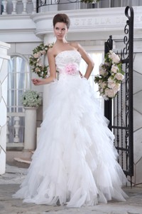 Brand New Strapless Brush Train Tullebeading And Appliques Wedding Dress