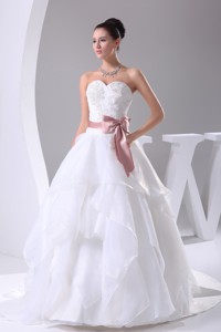 Appliques And Sash Court Train Sweetheart Wedding Dress