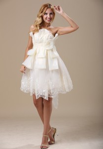 Strapless White Bow Prom Dress