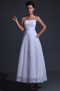 Strapless Empire Ankle-length Lace Wedding Dress with Bowknot 