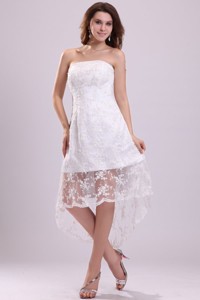 Modest Strapless High-low Lace Wedding Dress for Beach Wedding 
