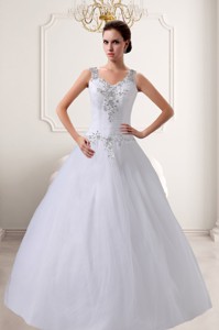 A Line Straps Beading Wedding Dress With Zipper Up