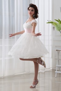 Short Straps Knee-length Wedding Dress With Lace Belt